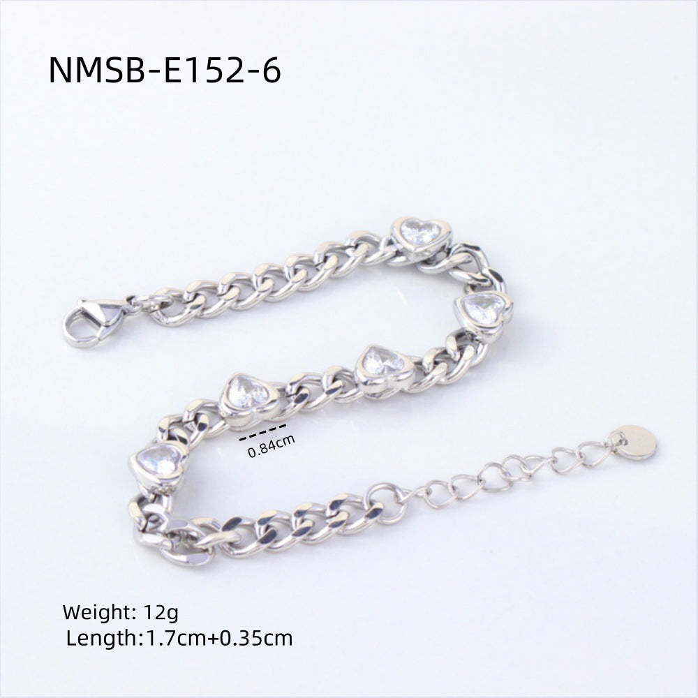 Bracciale da donna regolabile a forma di cuore in acciaio inossidabile con placcatura in oro e zirconi, gioielli alla moda stile ufficio minimalista