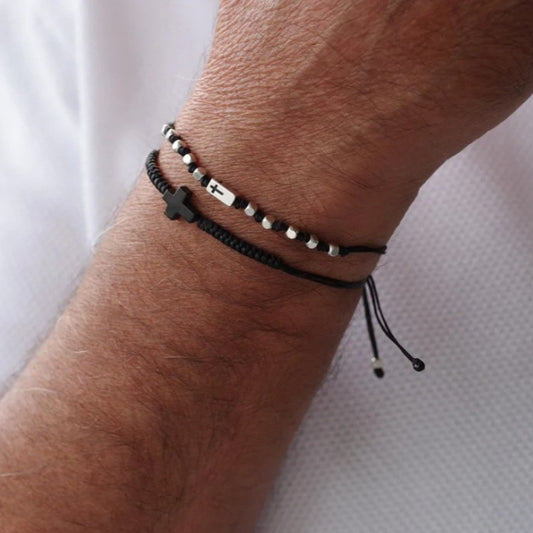 Minimalist 4mm Matte Black Brass Cross Bracelet