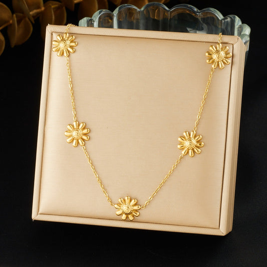 Minimalist Vintage Gold Plated Stainless Steel Plant Floral Necklace Earring Bracelet Set