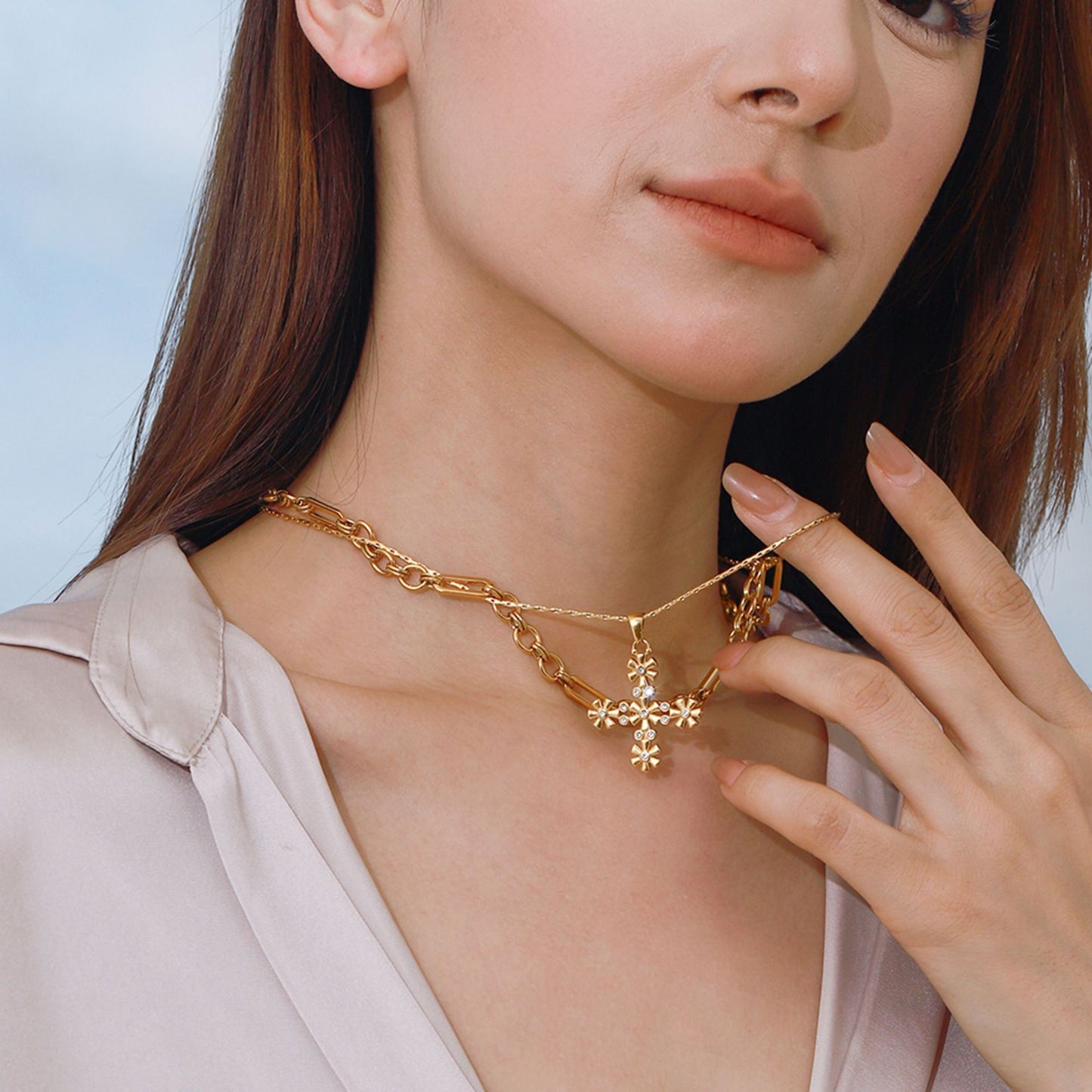Minimalist Geometric Cross Plated Titanium Steel Pendant Stainless Steel Necklace for Women