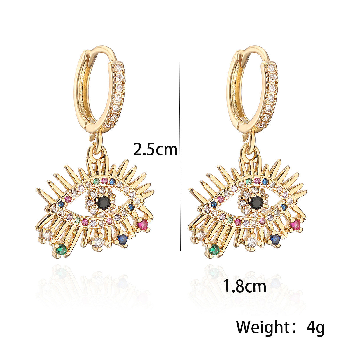 Orecchini minimalisti geometrici con occhio di Allah da donna in rame placcato oro vero con intarsio di zirconi