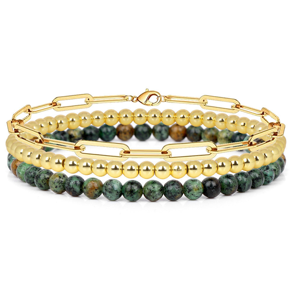 Minimalist Geometric Natural Agate and Hematite Beaded Bracelet for Women