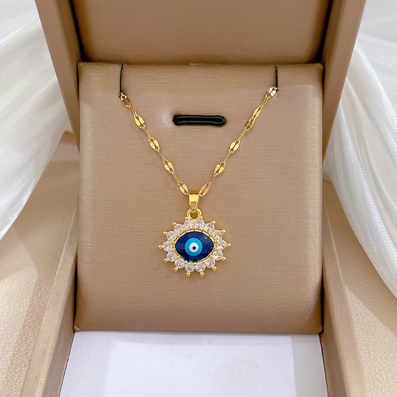 Luxury Minimalist Sweet Geometric Titanium Steel Stainless Steel Necklace with Rhinestone Inlay for Women