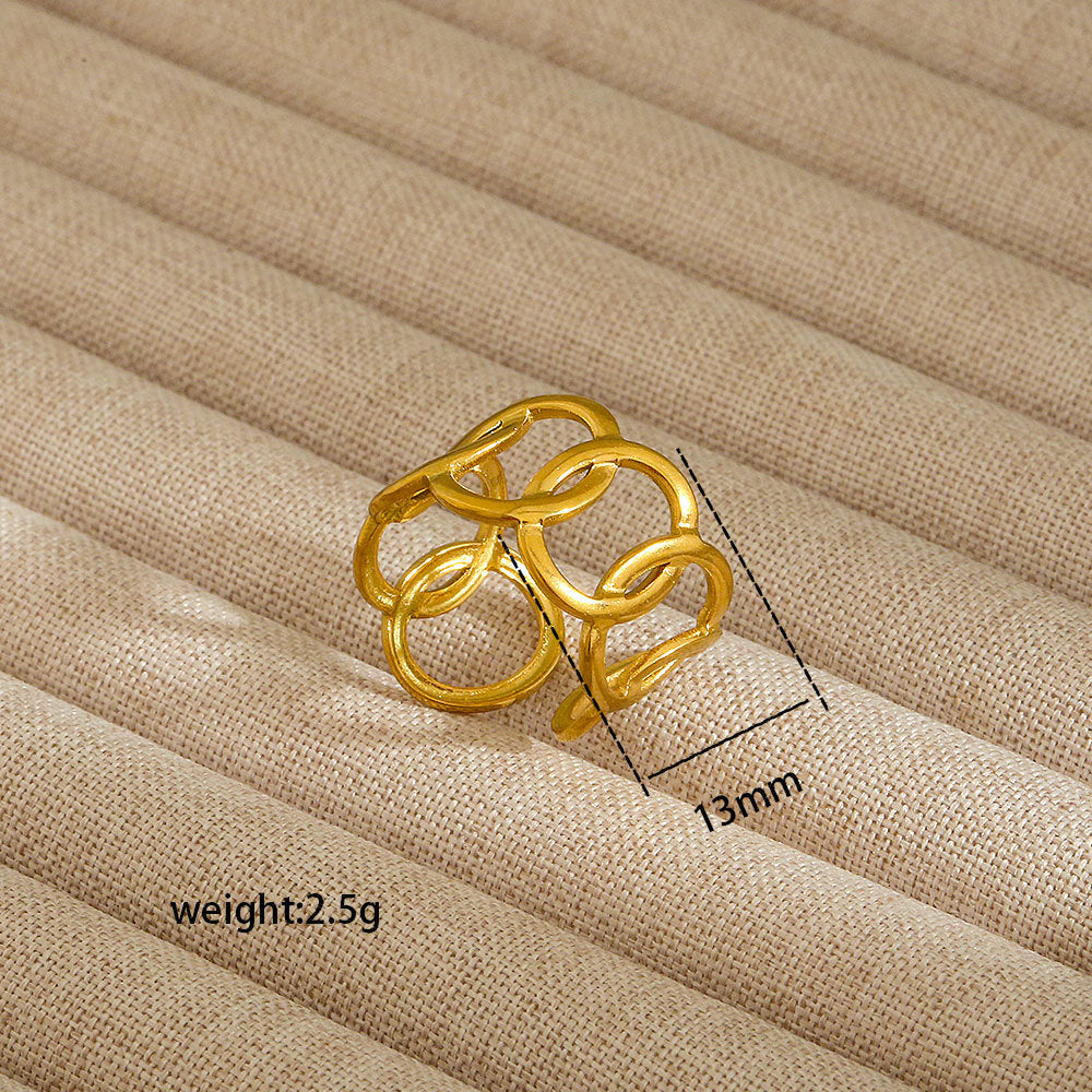 Anello aperto da donna in acciaio al titanio con forma geometrica e a cuore, stile INS, con finitura placcata