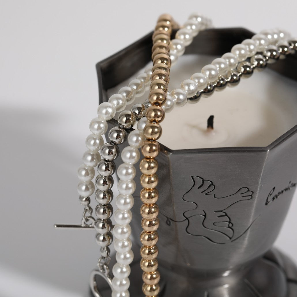Collana Geometrica di Perle da Donna, Catena in Lega con Finitura Galvanica, Collana Minimalista per Clavicole