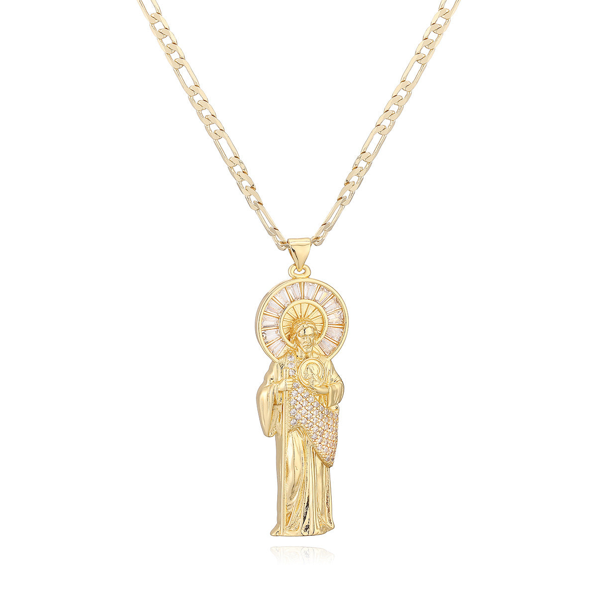 Minimalist Luxury 18K Gold Plated Brass Geometric Cubic Zirconia Virgin Mary Photo Locket Pendant Necklace