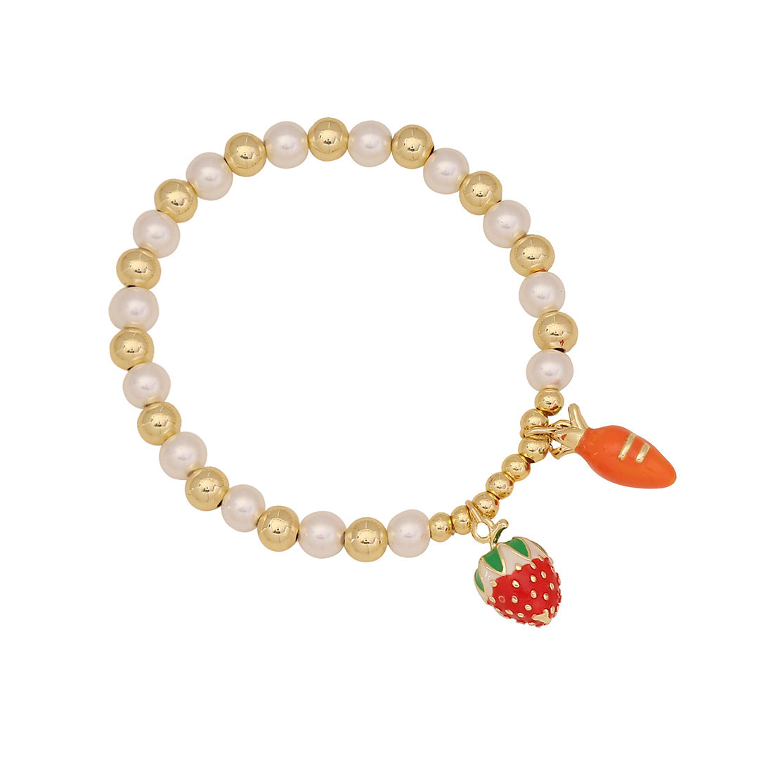 Sweet Cherry and Strawberry Beaded Bracelet in Brass with Handcrafted Farmhouse Style Fresh and Cute Design