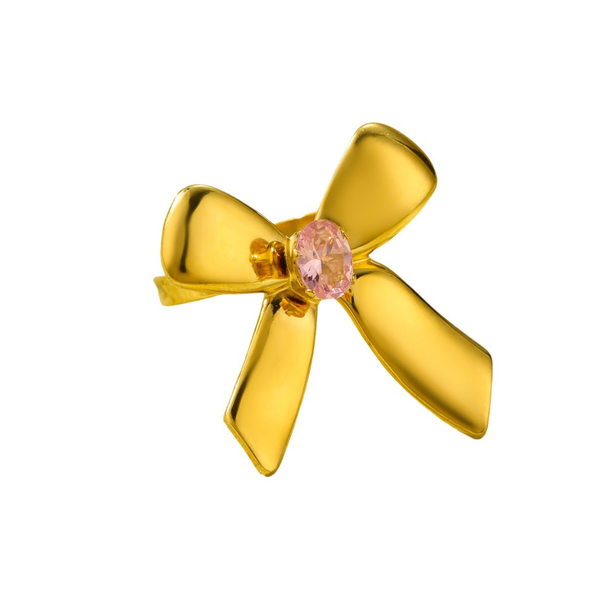 Fashionable Bow-Shaped Stainless Steel Earrings with Zircon Inlay for Women, Polished Surface and Versatile Office Wear Design