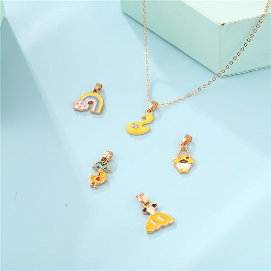 Cartoon Animal Alloy Drip Oil Curb Chain Necklace Charm Bar for Kids