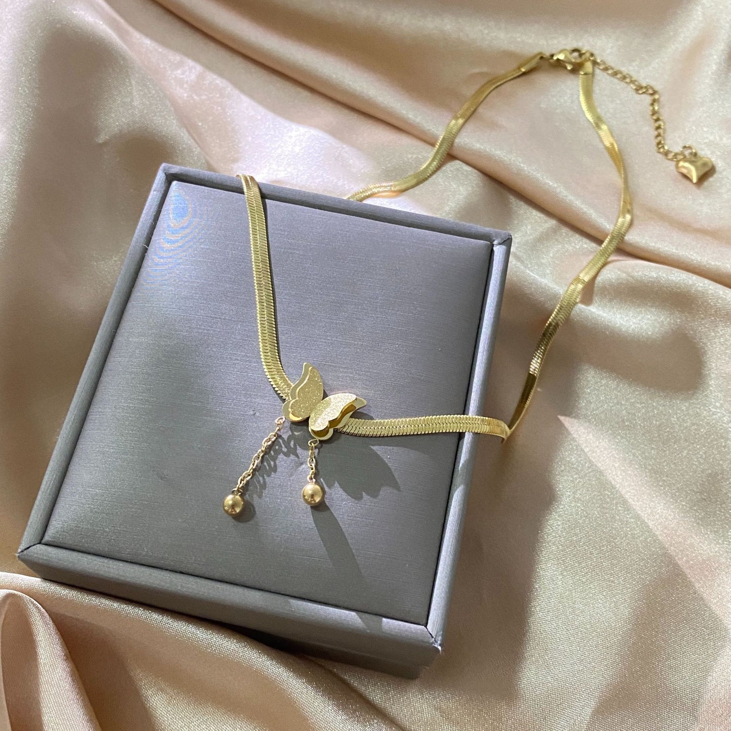Gold Plated Titanium Steel Butterfly Tassel Necklace