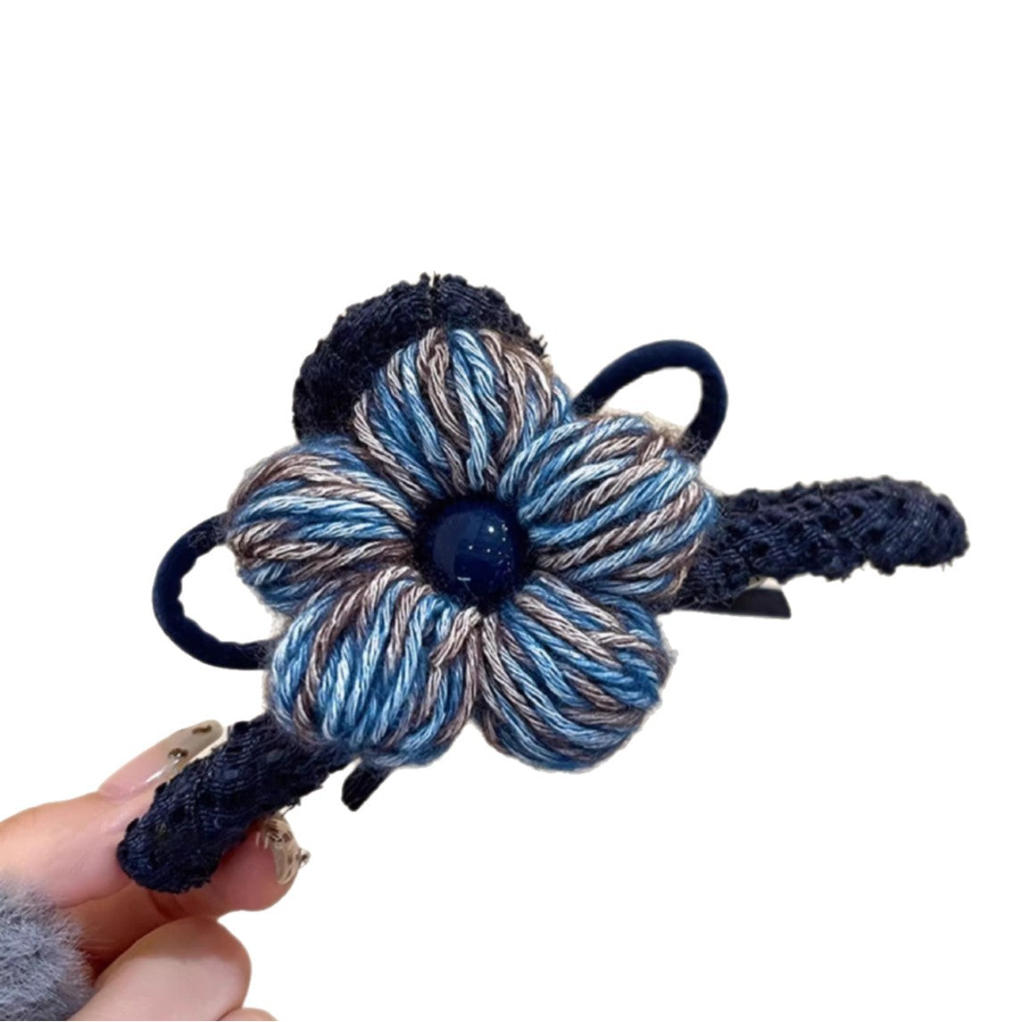 Fermaglio per capelli a graffetta in maglia floreale stile lusso da donna, accessorio fatto a mano per tutti i giorni