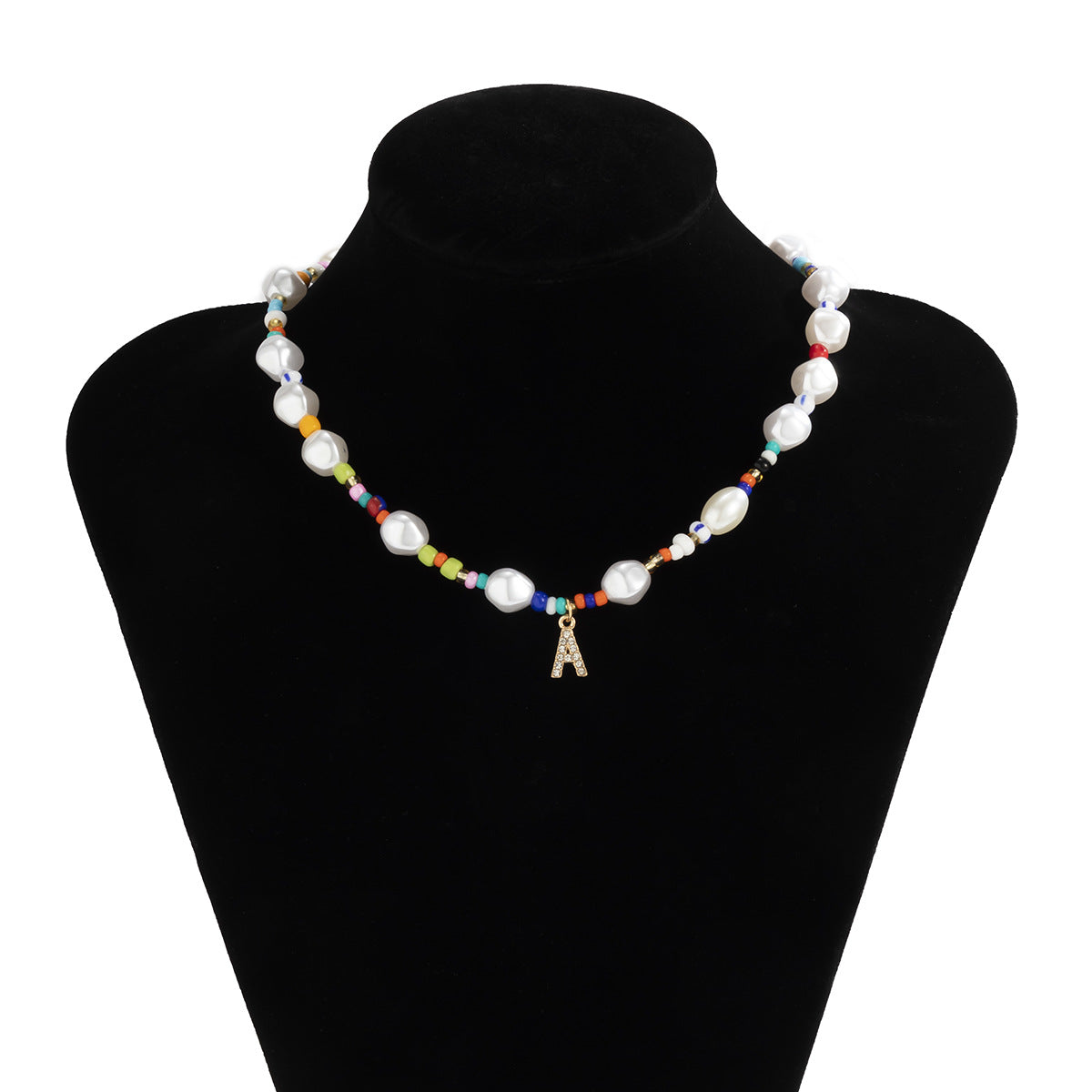 Minimalist Letter Pendant Necklace with Alloy Charm and Resin Beads on Ball Chain for Women