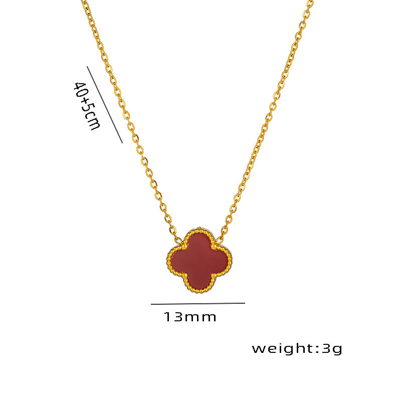 Collana con ciondolo a quadrifoglio minimalista in acciaio al titanio con placcatura in oro 18 carati da donna