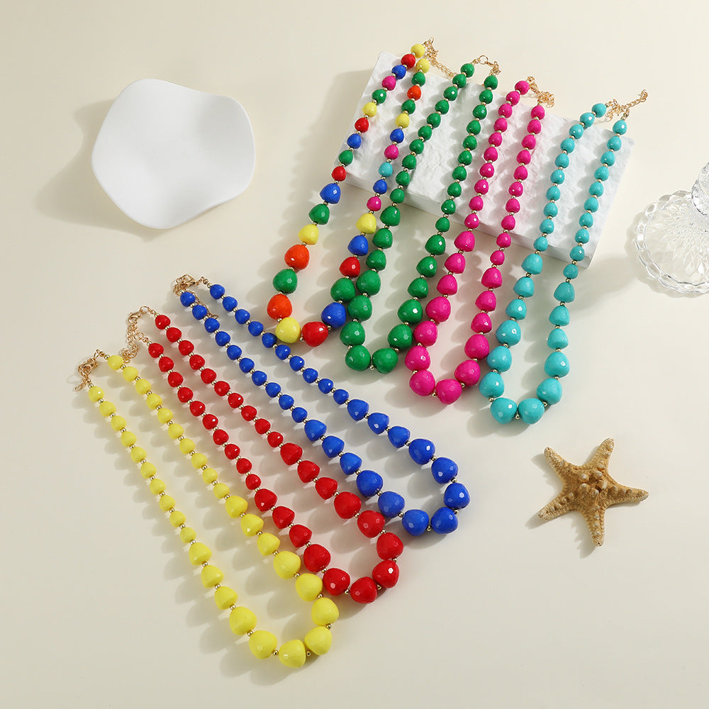 Retro Artistic Resin Necklace Set with Heart Teardrop and Bell Charms on O-Chain for Women