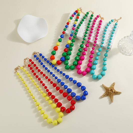 Retro Artistic Resin Necklace Set with Heart Teardrop and Bell Charms on O-Chain for Women