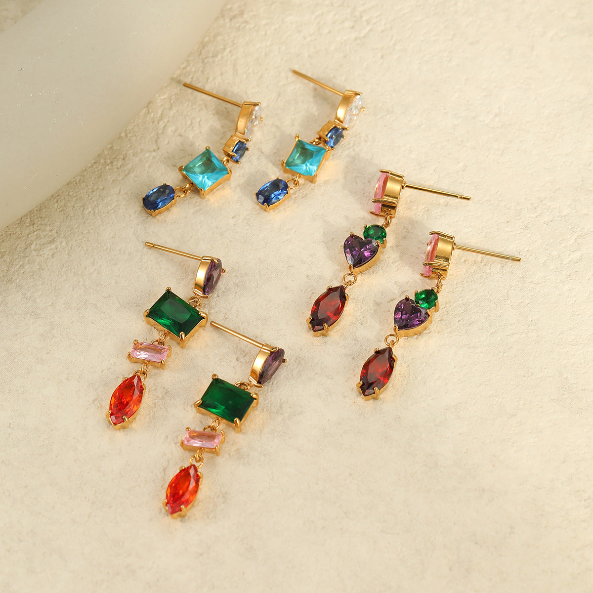 Minimalist Geometric Stainless Steel Earrings with Zircon Inlay for Women