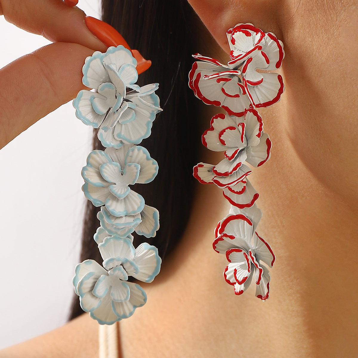 Sweet Bohemian Floral Alloy Earrings for Women with Painted Flower Pendant and Stainless Steel Posts