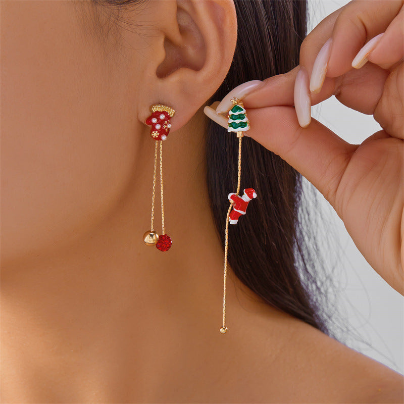 Minimalist Star-Shaped Alloy Christmas Tree and Snowman Dangle Earrings for Women with Electroplated Finish