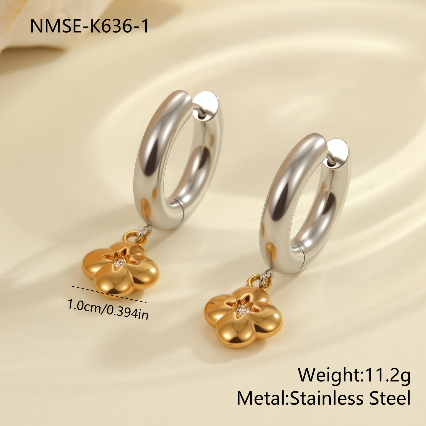 Fashionable Heart and Star Shaped Stainless Steel Earrings with 18K Gold and Silver Plating for Women