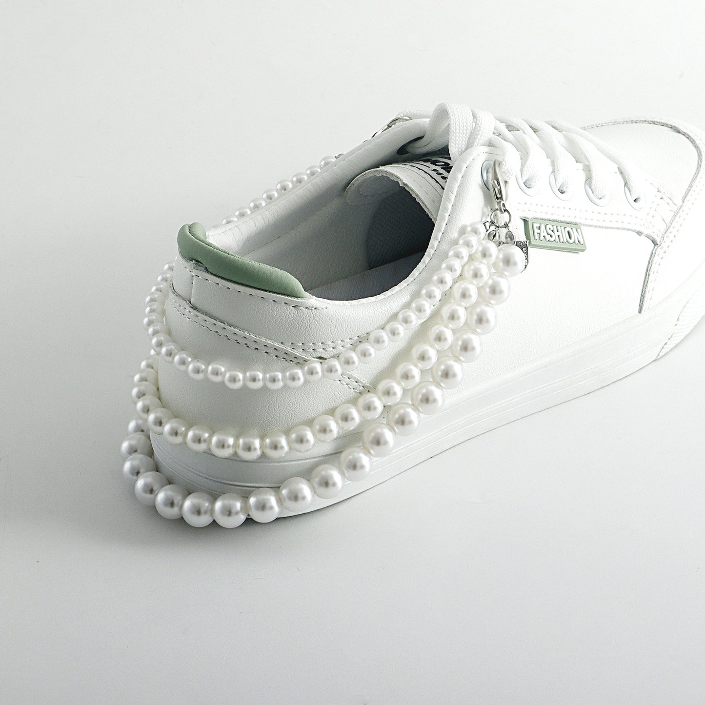 Geometric Alloy Anklet with Handwoven Fishing Line Design for Women, High-Shine Pearl Accent