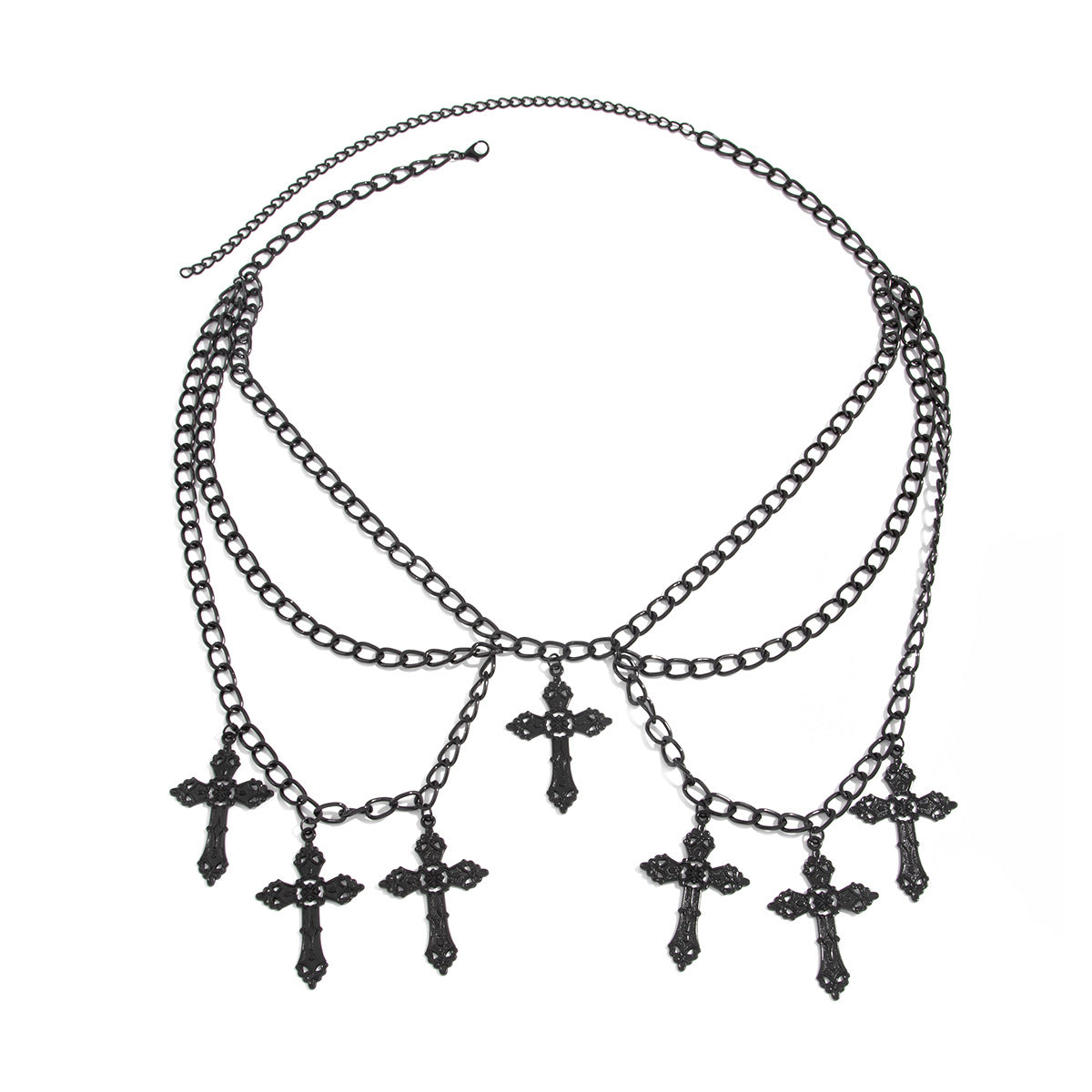 Cadena de cintura con colgante de cruz y borlas estilo retro Halloween para mujer, cadena de cuerpo de metal mate de estilo dulce-atrevido