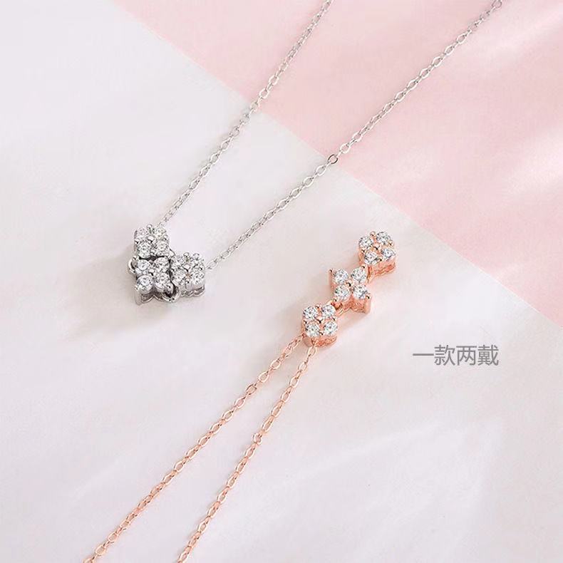 Cute and Fresh Minimalist Heart-Shaped Titanium Steel Plated Necklace with Four-Leaf Clover Pendant and O-Chain for Women