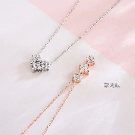 Collana da donna con ciondolo a quadrifoglio e catena a O, in acciaio al titanio placcato, a forma di cuore, graziosa e fresca, stile minimalista