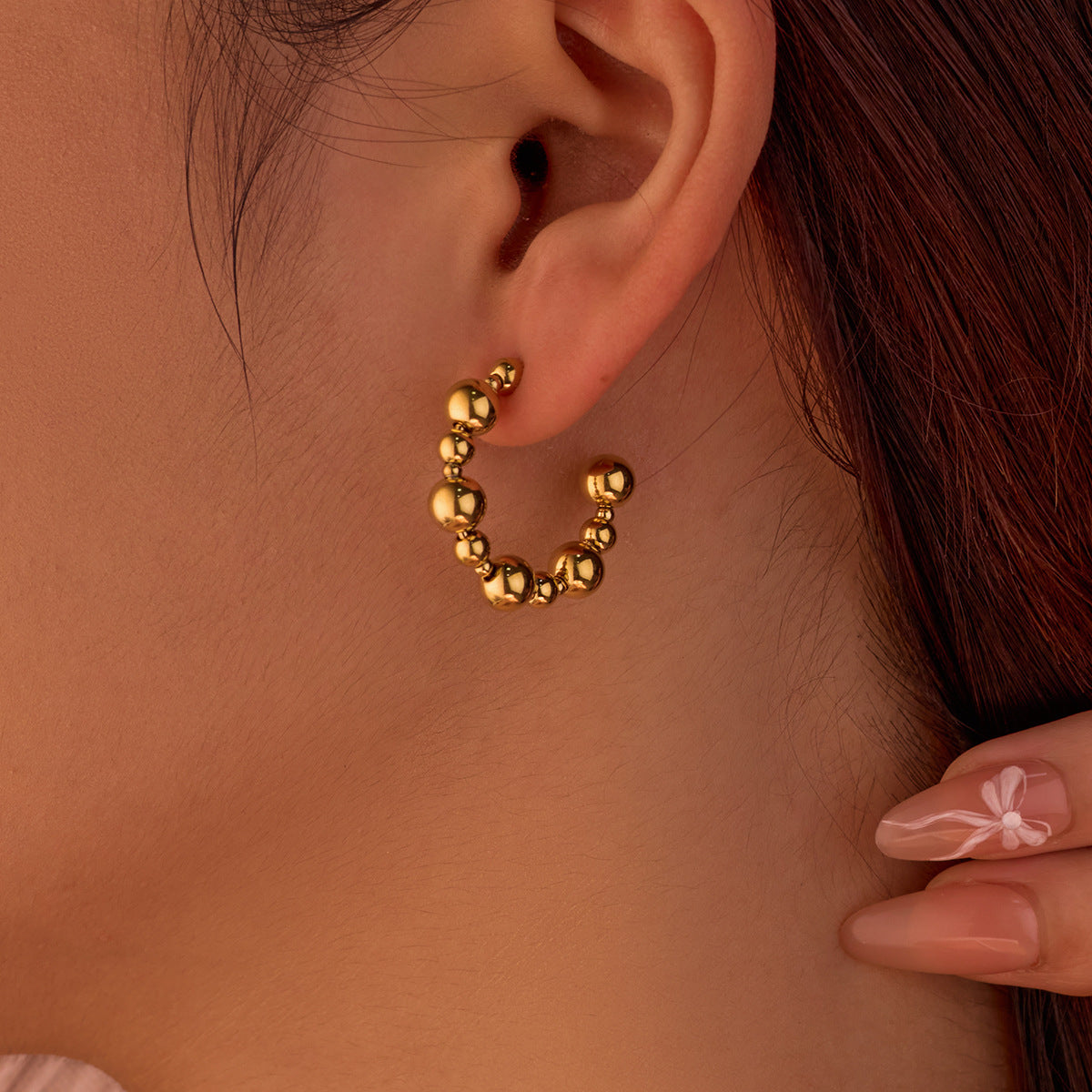 Minimalist Stainless Steel C-Shaped Stud Earrings with Polished Finish for Women