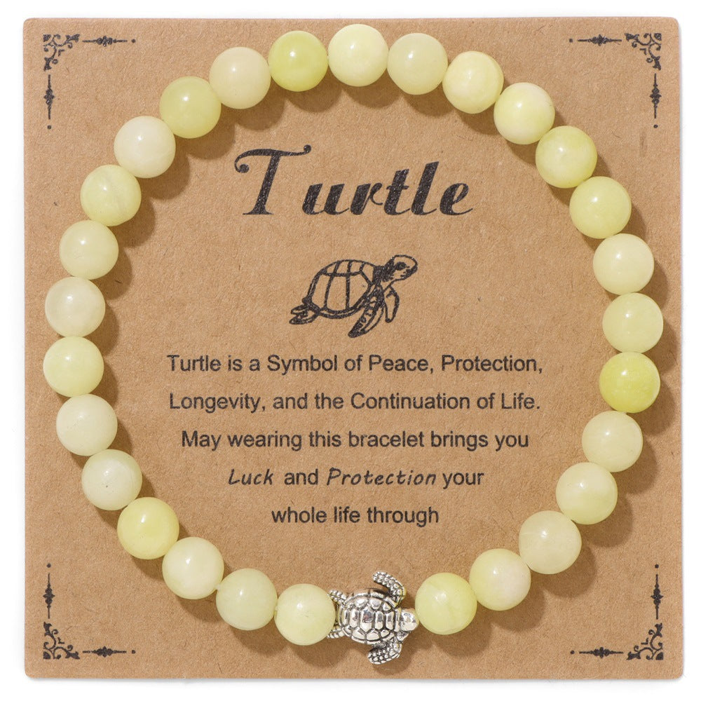 Vintage Minimalist Animal Stone Beaded Bracelet Unisex Sea Turtle Charm