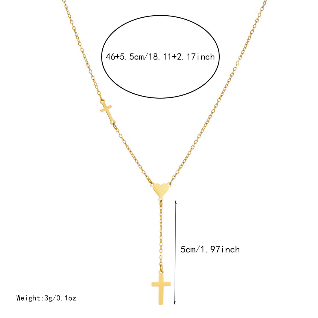Gold Plated Stainless Steel Cross Heart Pendant Necklace with Tassel for Women