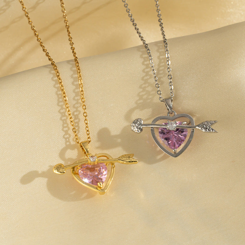 Minimalist Heart-Shaped Titanium Steel Pendant Necklace with Rhinestone Accents for Women, Hypoallergenic Plated Locket Chain Jewelry