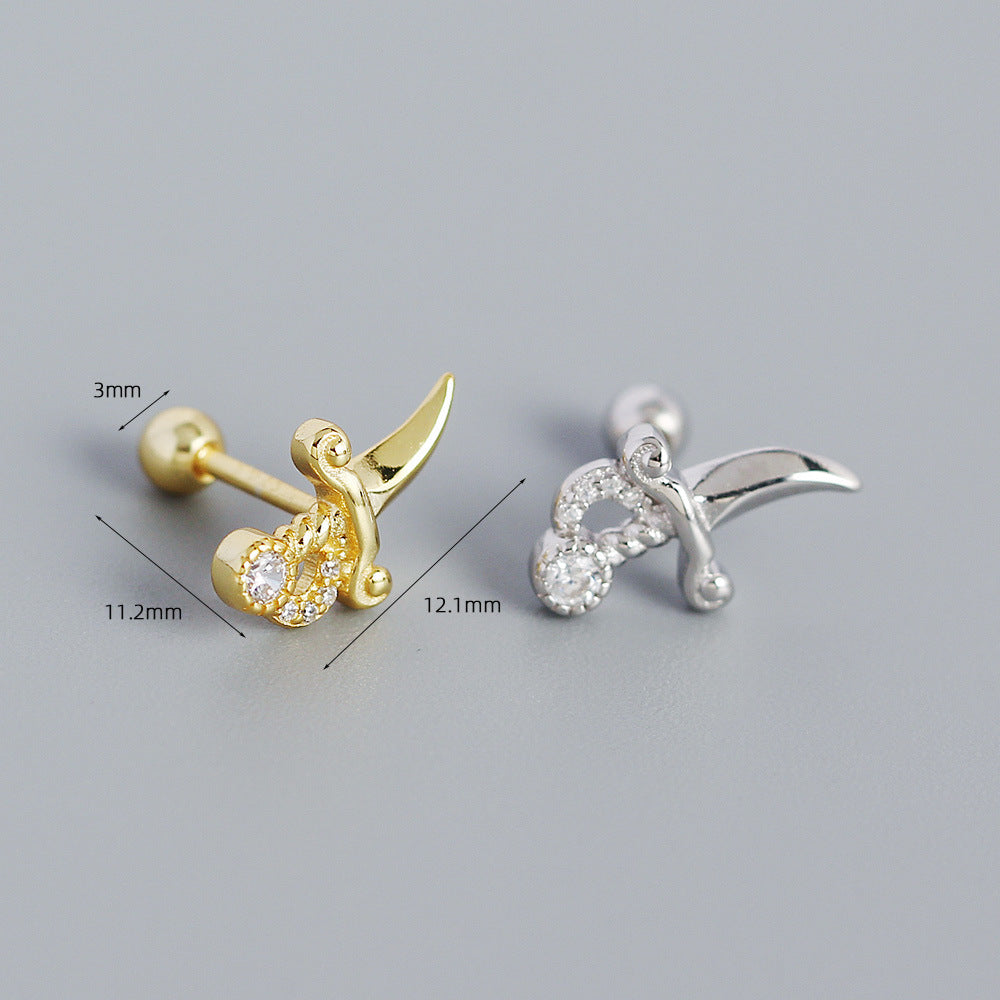 Orecchini a perno geometrici minimalisti a forma di pugnale in argento sterling S925 con intarsi in strass da donna