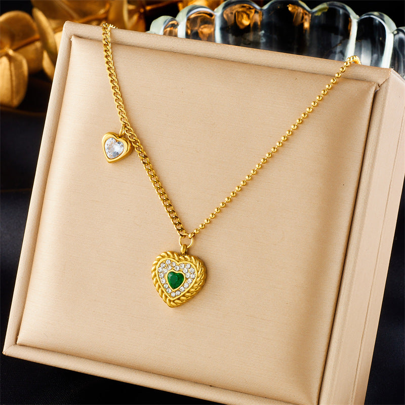 Collar con Colgante de Corazón Geométrico Minimalista Vintage con Incrustaciones de Pedrería Cadena de Acero Inoxidable con Baño de Rodio Longitud Ajustable Joyería de Moda para Mujer