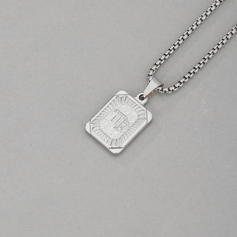 Collana con Pendente Zodiacale Geometrico Minimalista in Acciaio Inossidabile con Finitura Placcata per Uomo e Donna