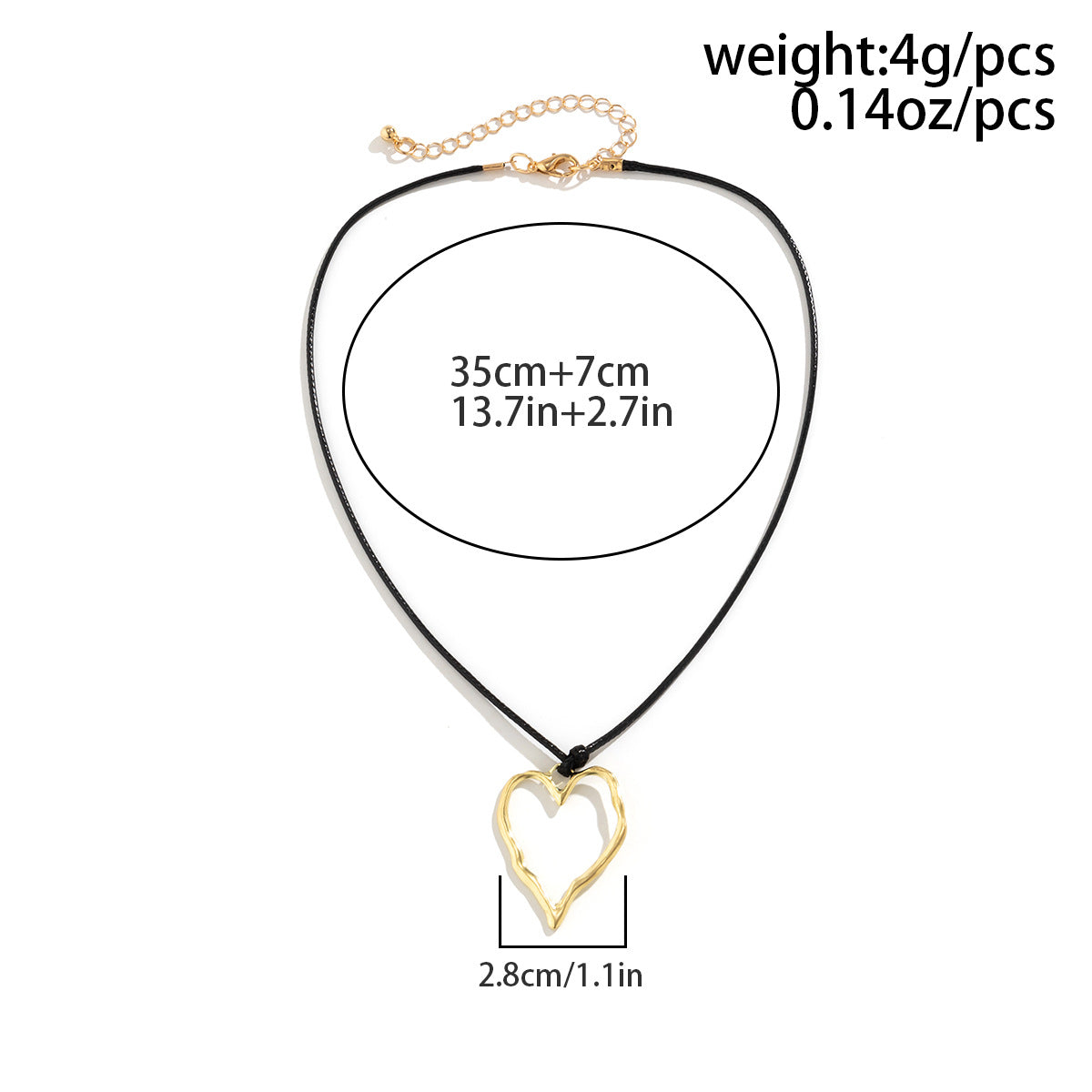 Collana con ciondolo a forma di cuore cavo irregolare dolce e grintoso da donna, ciondolo geometrico in metallo con finitura placcata su catena di cordino cerato