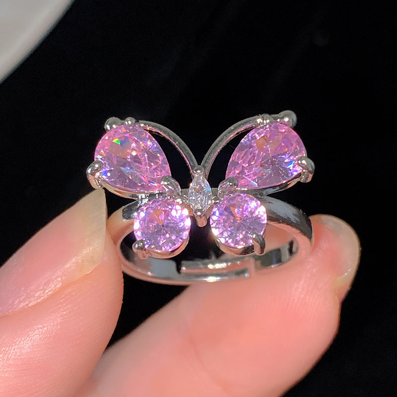 Sweet Cubic Zirconia Inlay Brass Bow Ring for Women