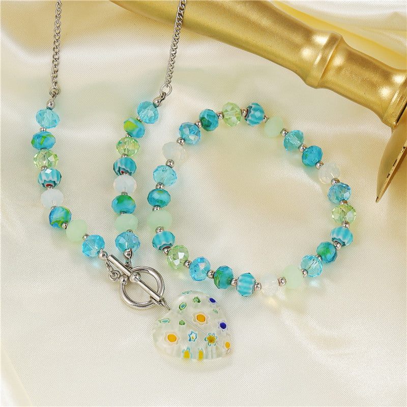 Bohemian Style Heart-Shaped Alloy Necklace Set with Beaded Design for Women