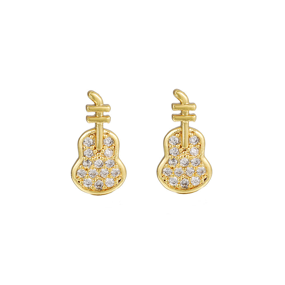 Casual Geometric Gold Plated Brass Cubic Zirconia Stud Earrings with Stainless Steel Posts