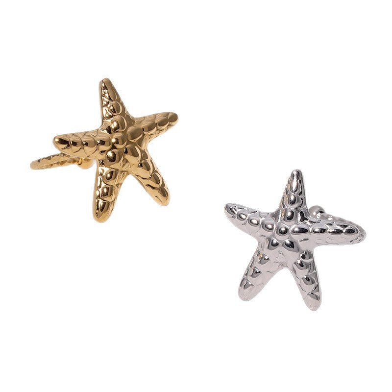 Minimalist Star-Shaped Stainless Steel Ring with Plated Finish for Women, Hypoallergenic Adjustable Open Band Jewelry