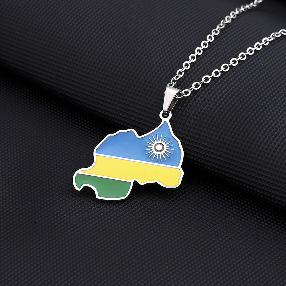 Collana pendente a mappa geometrica in acciaio inossidabile con ciondolo in acciaio al titanio placcato, accessorio di moda unisex