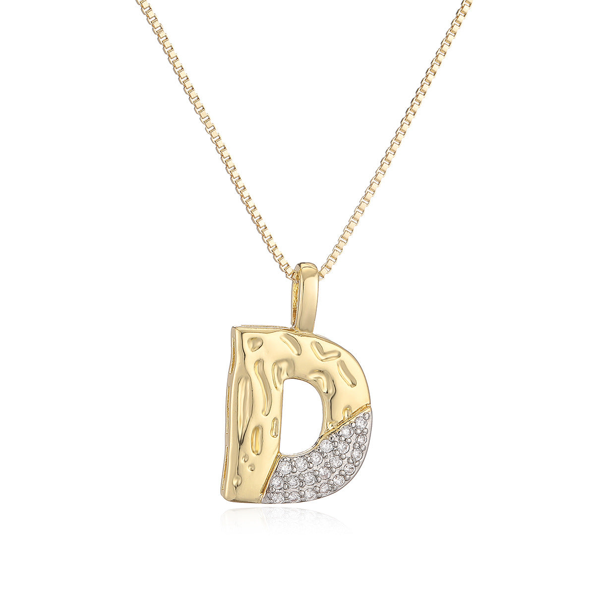 Minimalist Two-Tone Plated Cubic Zirconia Letter Pendant Necklace for Women with Box Chain