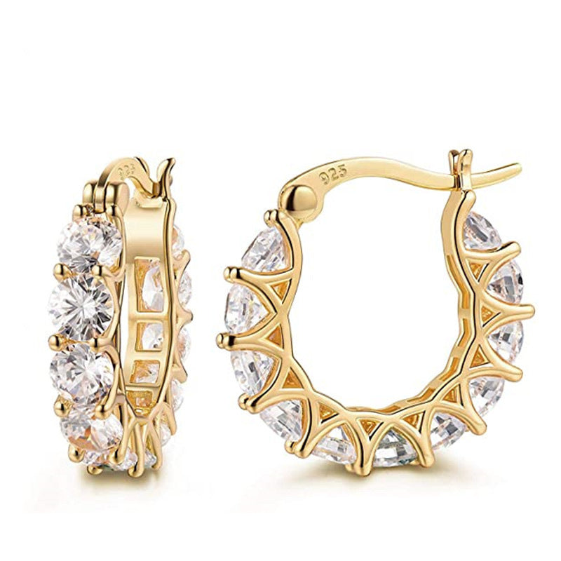 Orecchini a clip in rame, stile OL alla moda, con forma geometrica, pavé di zirconi e motivo asimmetrico a cristalli di ghiaccio, da donna