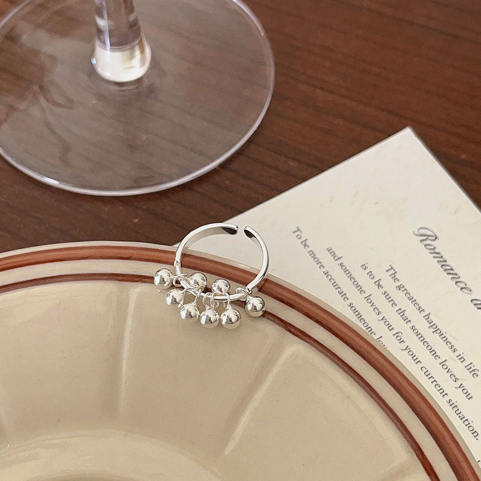 Anello Aperto a Cuore Minimalista da Donna in Argento Sterling 925 con Dettaglio di Perline Delicato