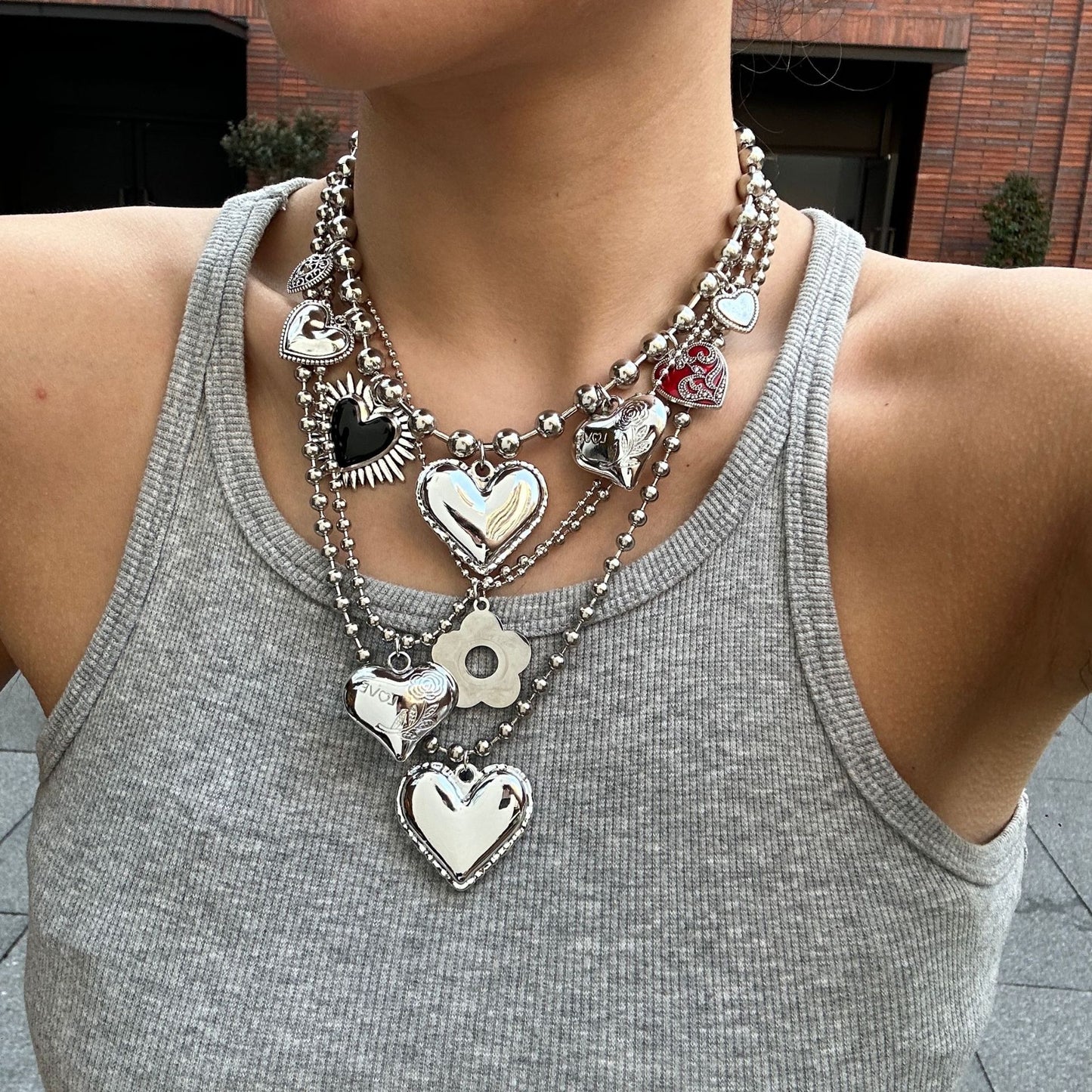 Collar chapado de aleación de zinc geométrico de corazón de Hip-hop Punk para mujer