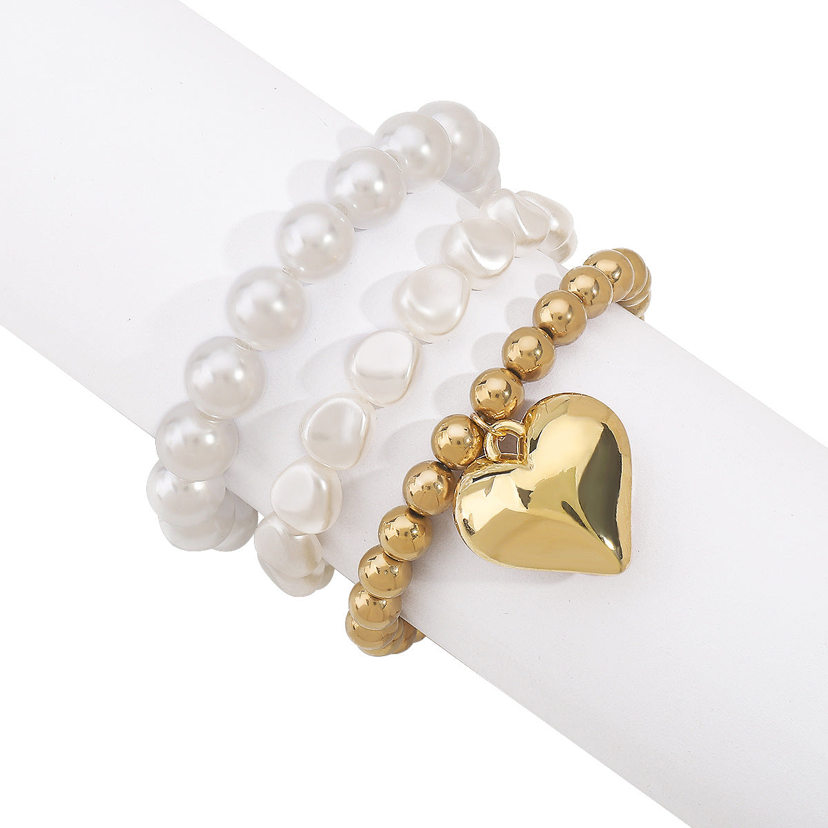 Elegant Heart-Shaped Baroque Pearl Bracelet and Necklace Set with Alloy Pendant and CCB Beads for Women
