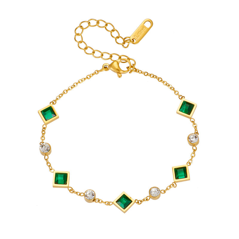 Bracciale Minimalista con Zirconi Cubici a Quadro in Stile OL in Acciaio al Titanio con Finitura Placcata