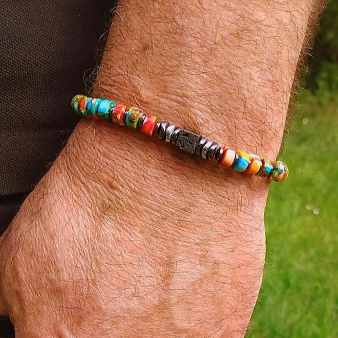 Geometric Rectangle Gemstone Beaded Bracelet for Men and Women