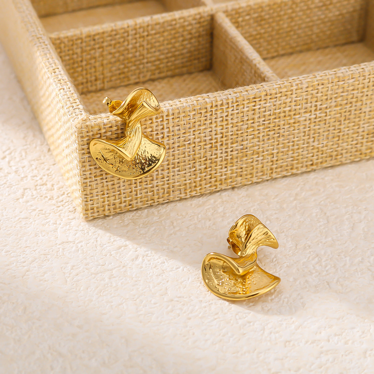 Geometric Irregular Twisted Stainless Steel Earrings with 18K Gold Plating for Women — Textured Minimalist Statement Ear Studs