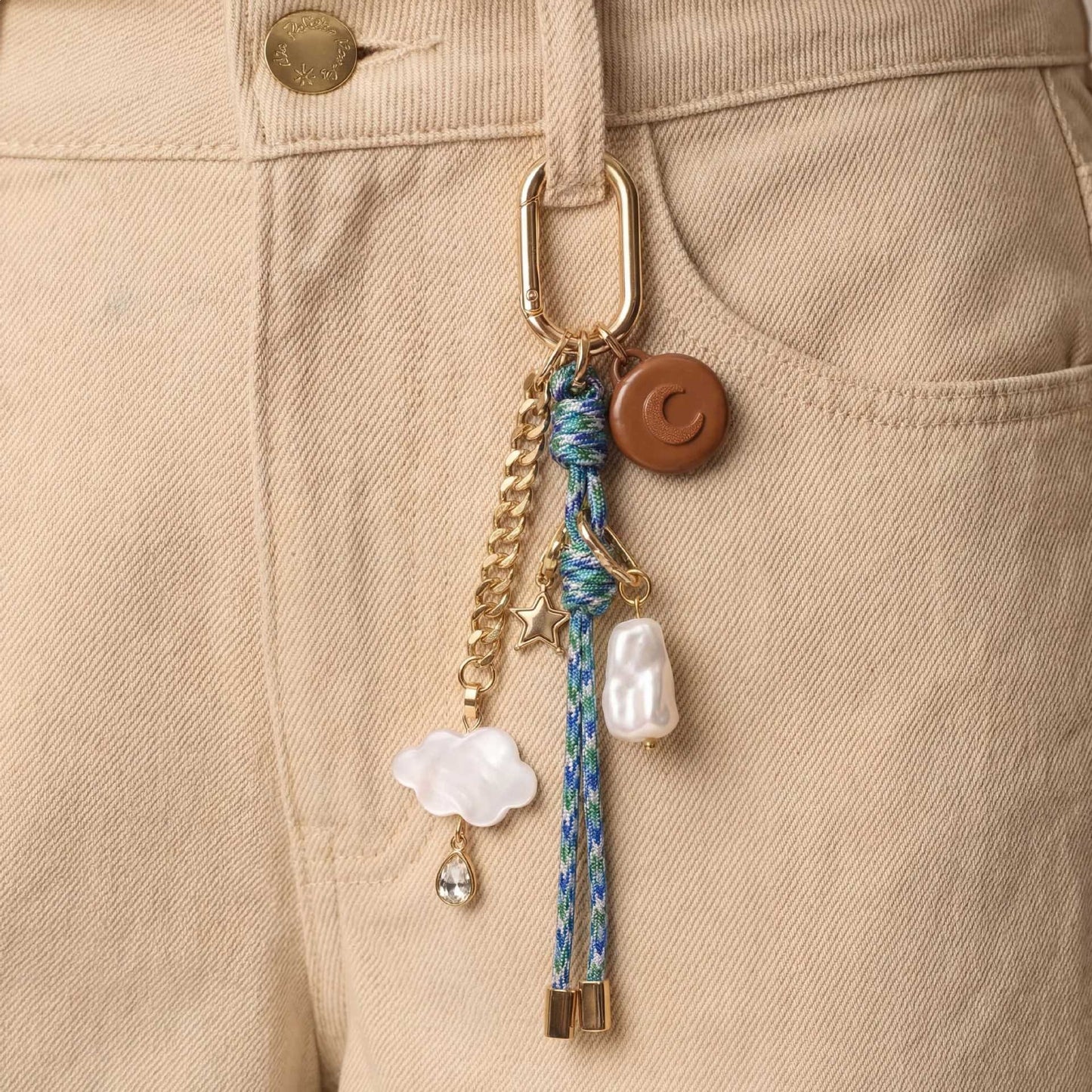 Vintage Minimalist Elegant Plated Alloy Star Moon Bag Charm with Fruit Elements