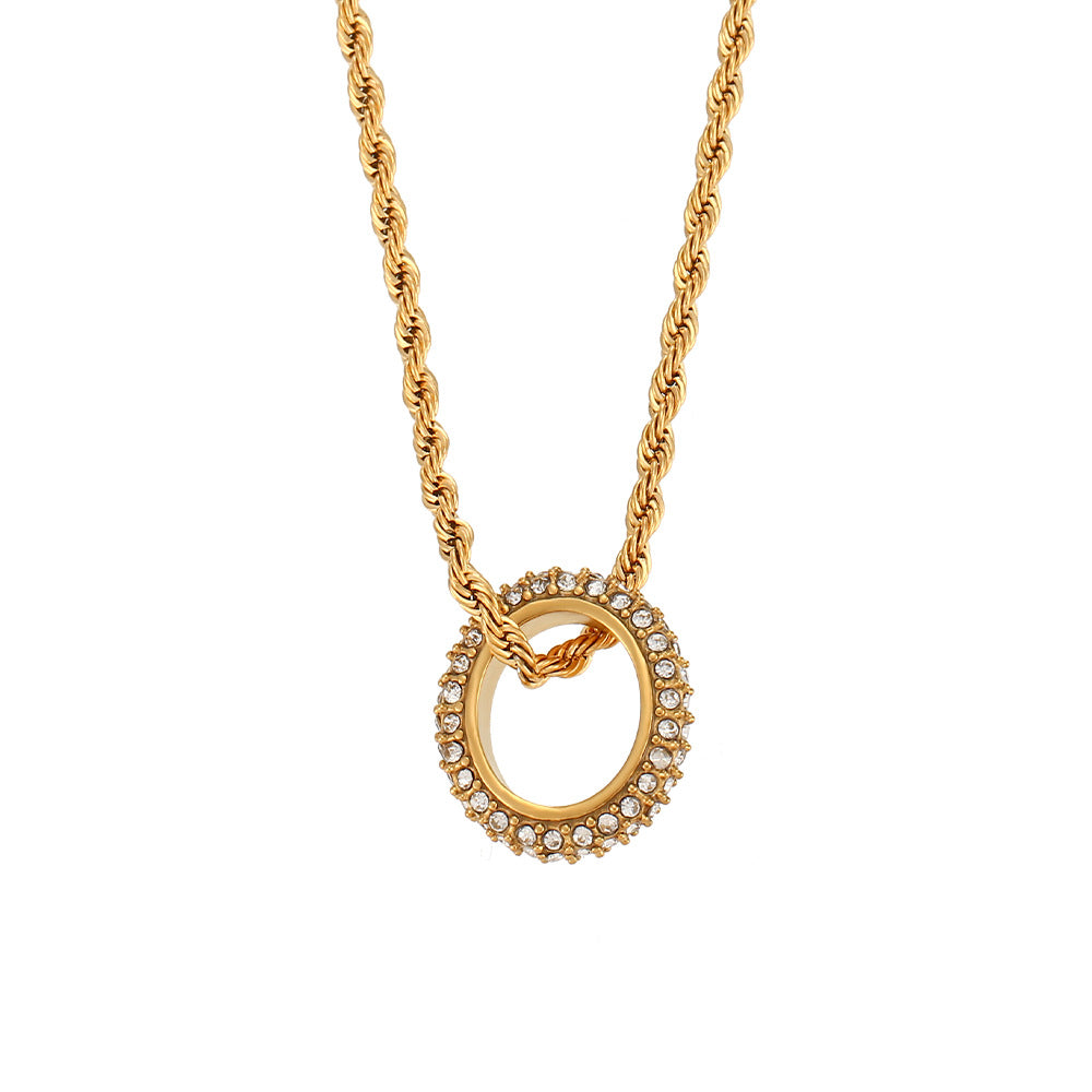 Fashionable Geometric Round Circle Pendant Necklace in Stainless Steel with Plated Finish and Twisted Chain for Women